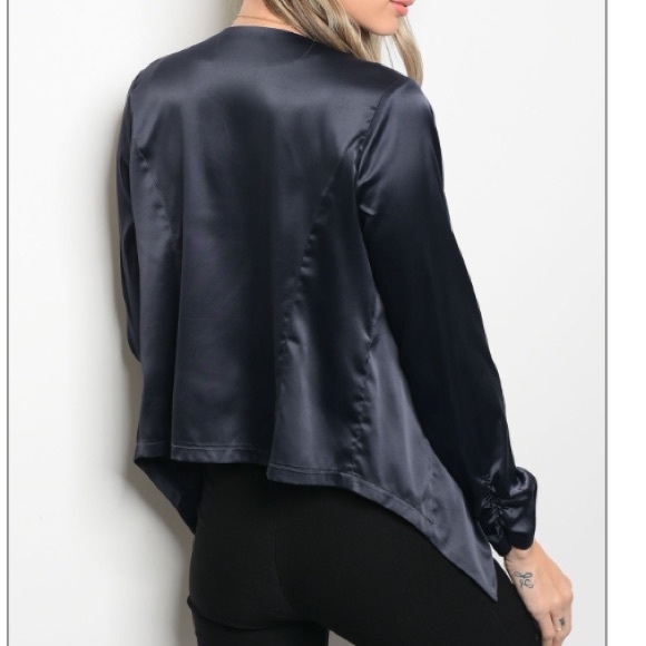 LAST ONE! 💫Navy satin cardigan w/draped lapel - Picture 2 of 2